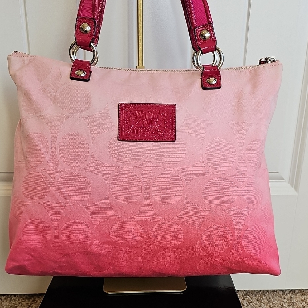Coach Poppy 2010 Pink Ombré Floral Appliqué Glam Tote 3 Hangtags - Picture 9 of 17